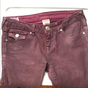 True Religion Coated Burgundy Oxblood Skinny Jeans